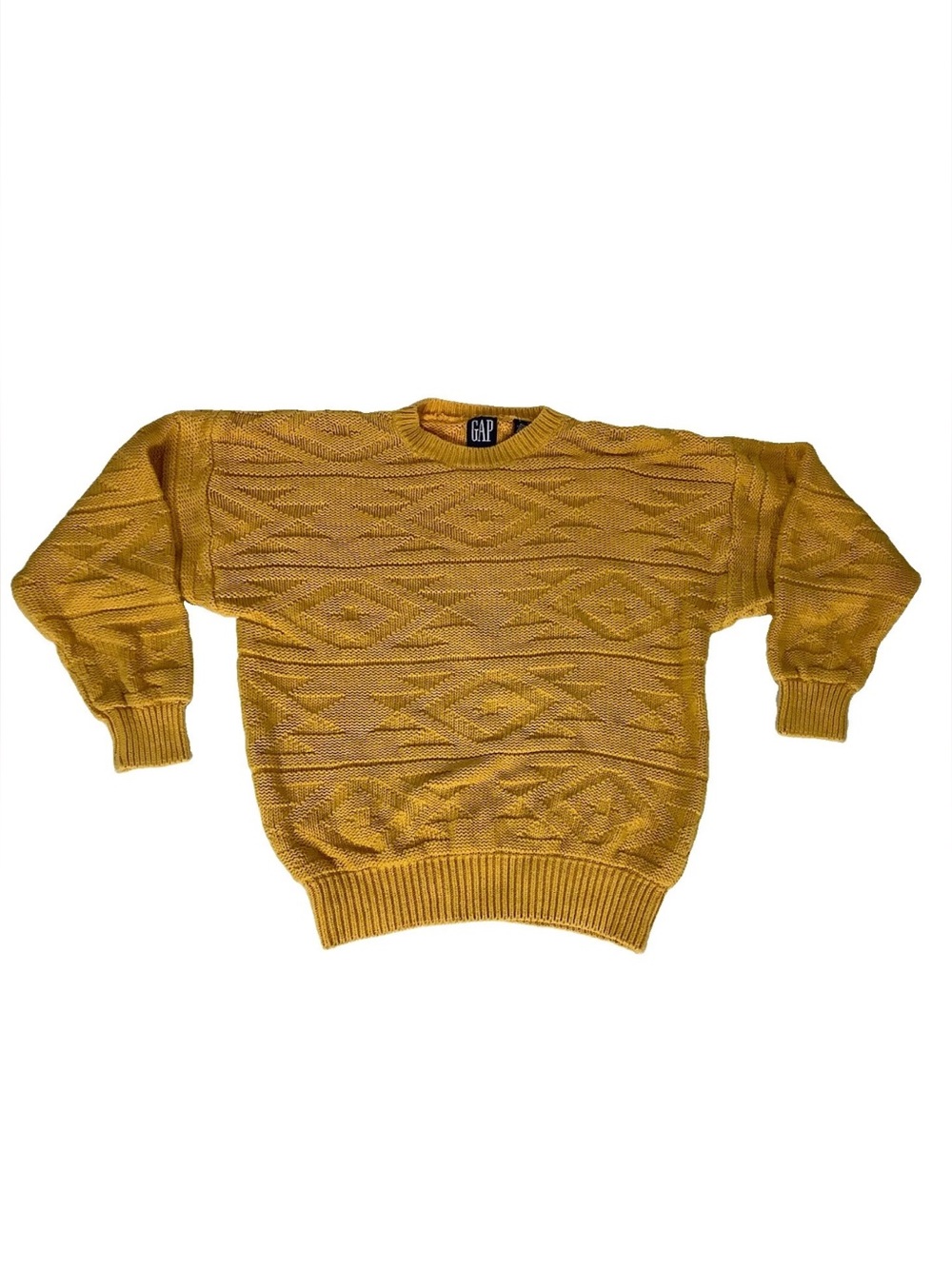 Vintage 90's Gap Mens Sz L Chunky Aztec Knit Pullover Crewneck Sweater Orange